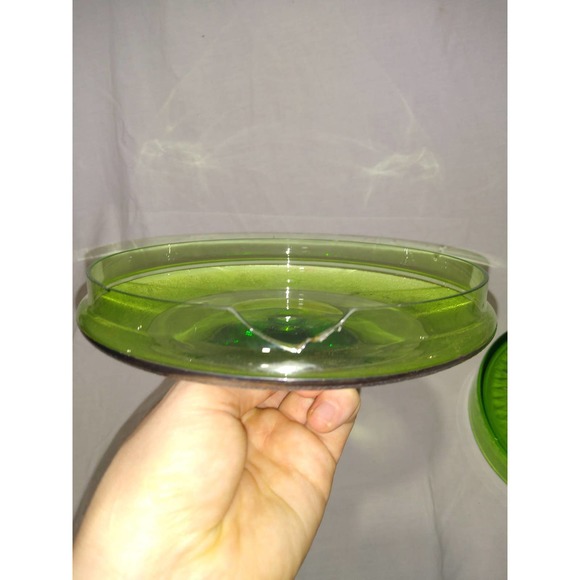 Gorgeous green depression glass covered bowl with ornate metal accented lid - Picture 5 of 6